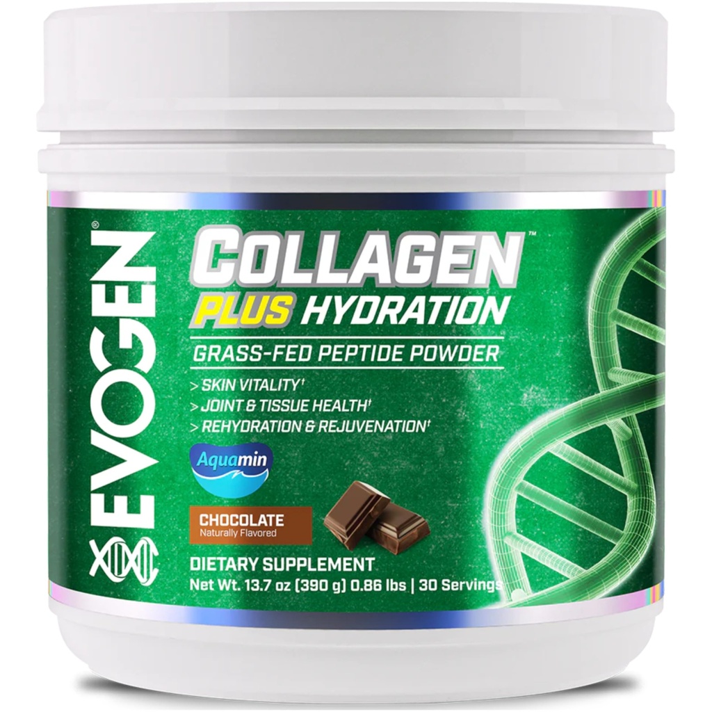 Evogen Collagen Plus 水分 - 男女草-Fed Collagen → Collagen Peptides Powder → Collagen Powder 支持皮肤生命力,水分,联合与组织健康 → 巧克力 → 30 服务