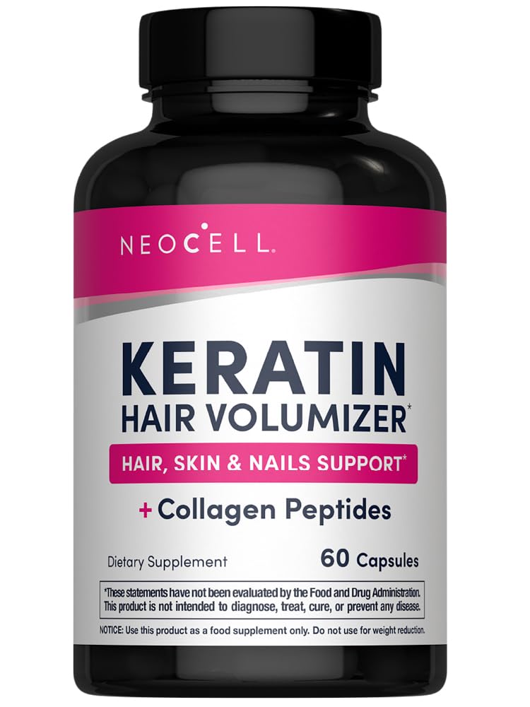 NeoCell Keratin Hair Volumizer with Collagen, Amla 提取和维生素C, hair and Skin Supplement, Capsule, 60 Counter, 1 瓶装