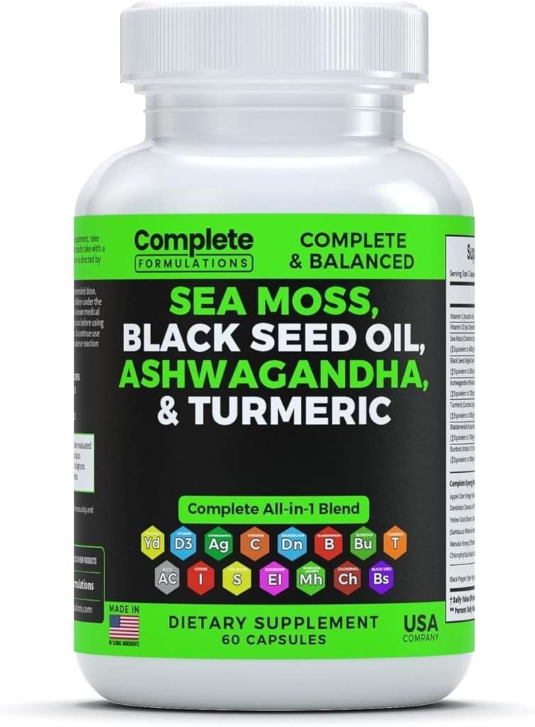 海摩斯补充剂与黑种子油 Ashwagandha Turmeric Bladderwrack, Burdock & Vitamin C & D3 与长老莓 Manuka Dandelion 黄码头碘