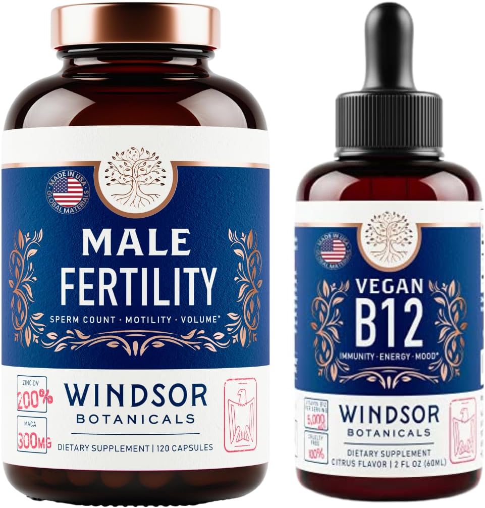 WINDSOR BOTANICALS 维冈维生素B12和男性生育率补充剂,配有麦卡根-能源和生育率包