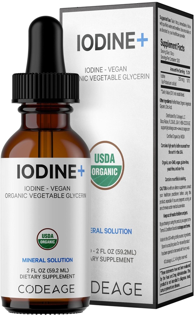 编码 USDA 认证的有机碘滴 - 250 Mcg Per Service - 1+年供应 - 液体碘补充 - 纯,清碘 - 维冈钾碘液滴 - 2 fl oz