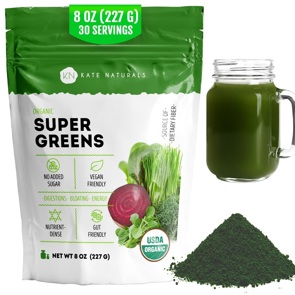 (原始内容存档于2018-09-26). Kate Naturals Organization Super Greens Powder. 每日绿地超级食品混合剂,配有防腐剂和纤维,用于滑冰和果汁(30架,8oz,天然)