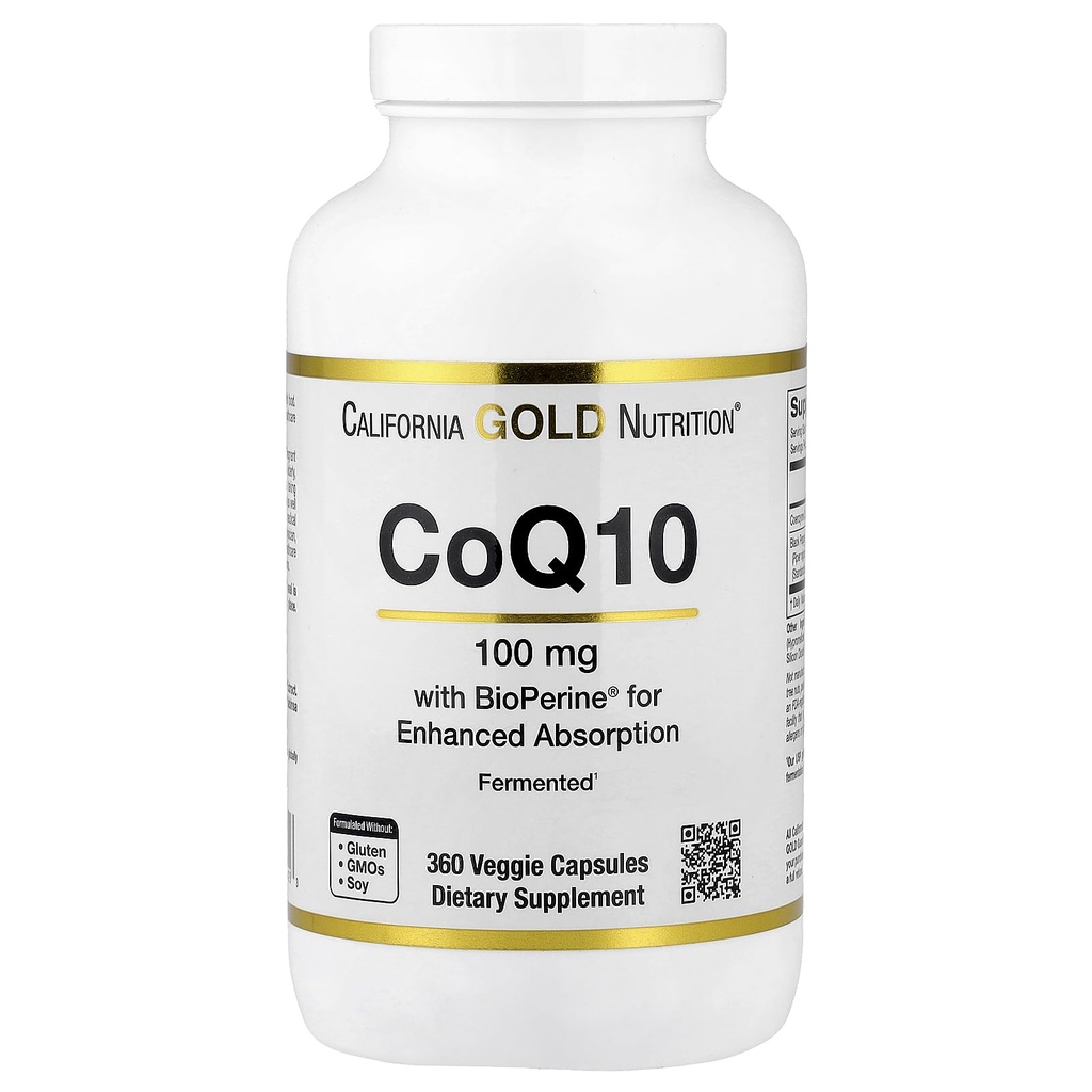CoQ10 100 mg,Coenzyme Q10 Ubiquinone USP 配以生物素黑辣椒用于增强吸收,支持Mitochondril功能*,360 Veggie Capsules
