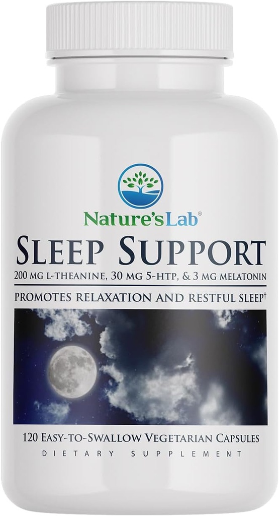 Nature's Lab Sleep Support 饮食辅助 - 包含 L- Theanine, 5-HTP & Melatonin - 120 Capsules (120天供应)