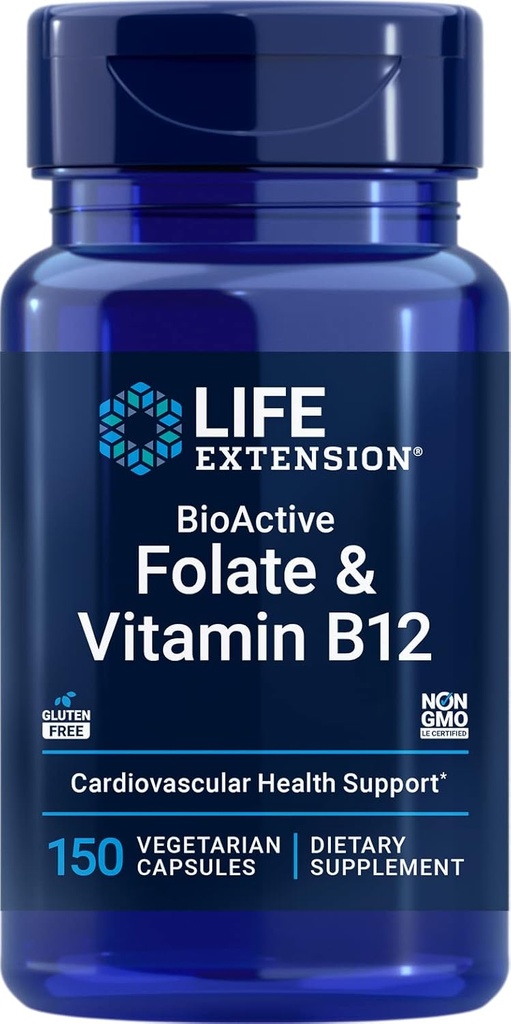 生命延长生物活性Folate & Vitamin B12, 150 蔬菜卡普苏莱 - 非 GMO, Gluten 免费补充