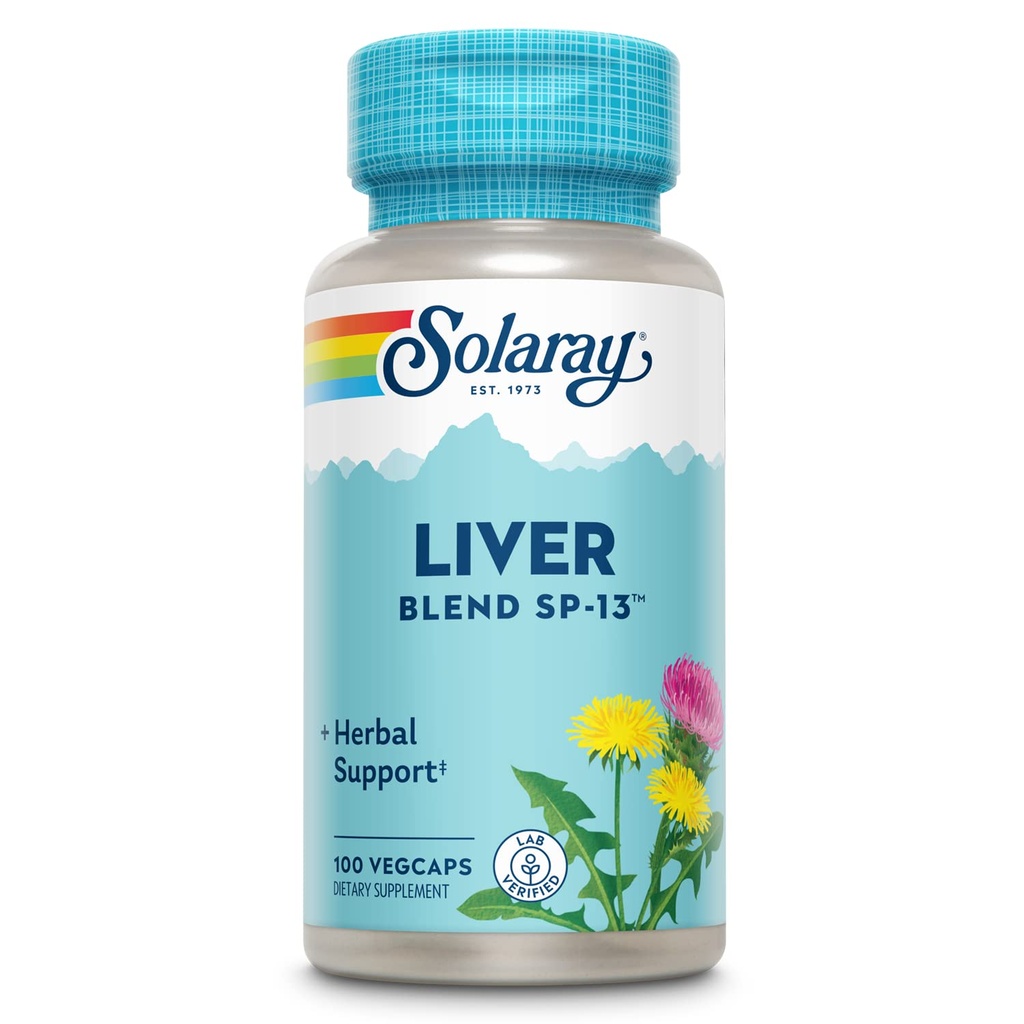 SOLARAY Liver Blend SP-13 - 传统草药支持:牛奶硝酸盐提取剂、丹德利翁根、伯多克、凯尔普、辣椒薄荷和履带矿物 - 60天保证、100次服务、100次蔬菜卡普