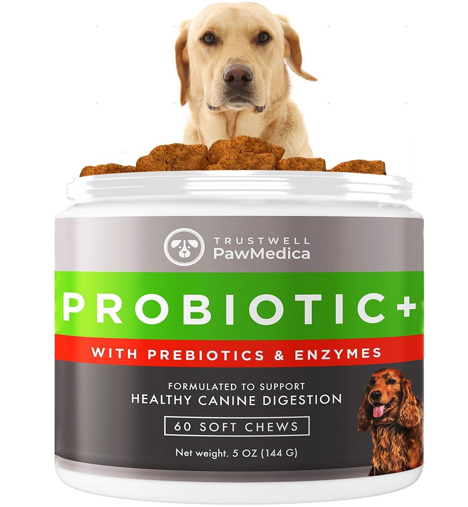 PawMedica Dog Probiotics and Digitive Enzymes,美国制造的狗的Probiotics,狗的Pet Probiotic Chews, 预生与Probiotic Dog 消化支持, Probiotic treats - 60 Dog Probiotic Chews (英语).