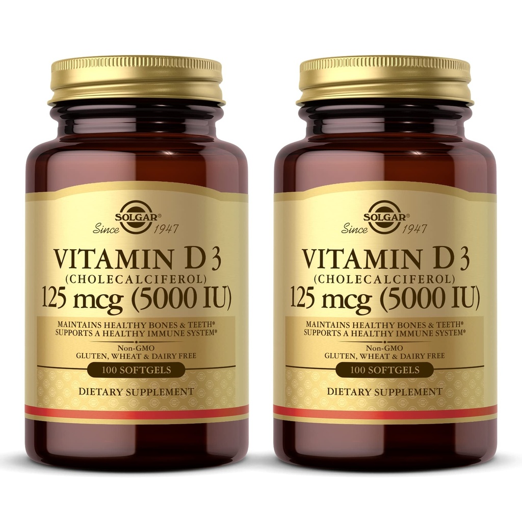 Solgar维生素D3(Cholecalciferol) 10 mcg(400 IU) - 100 Softgels, pack of 2 - 帮助维持健康骨骼和牙齿 - 免疫系统支持 - 非GMO, Gluten Free, 奶制品免费 - 200 总服务