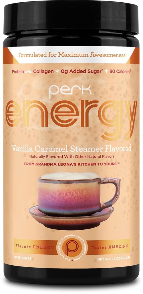 Perk Energy 原型香草焦糖蒸汽机 火焰饮料粉(20 services) - Gluten-Free,花生无味