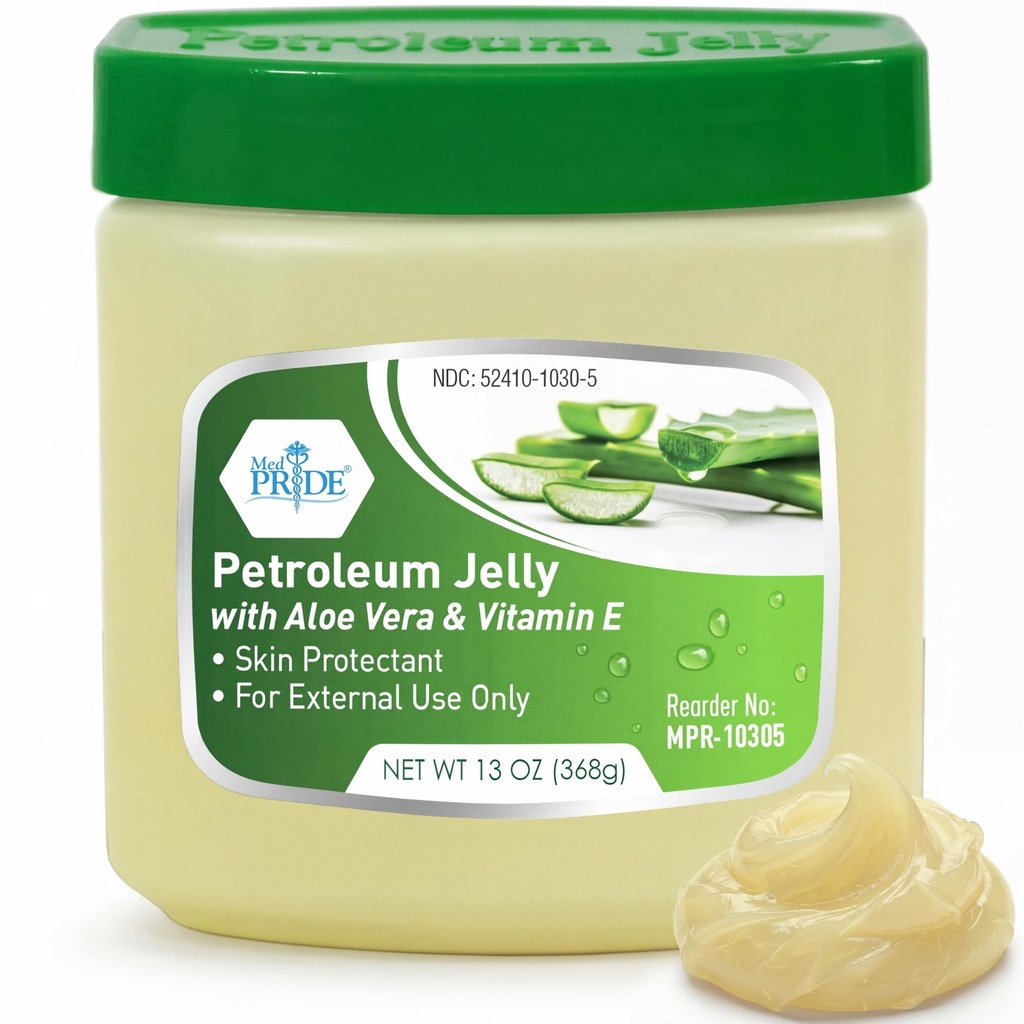 MED PRIDE Petroleum Jelly 13 Oz Tub 配阿洛韦拉医药和干皮维生素E, Rashes, Burns, 夹嘴, Diaper Rash