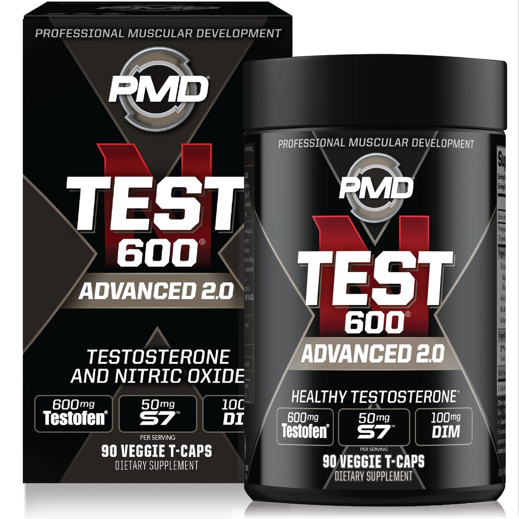 PMD Sports N - Test 600 Advanced Nitric Oxide Boster for Men - 临床研究 Testofen - 精益肌肉和强力增益抑制雌激素(90 Vegie - Caps)