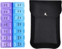 VOFOON 旅行药丸组织者 2 Times aday, 大型AM PM Pill 组织者 7 Day, PU Leather Daily Pill Box case, 维生素药品每周药丸组织者 鱼油补充剂(L大小)