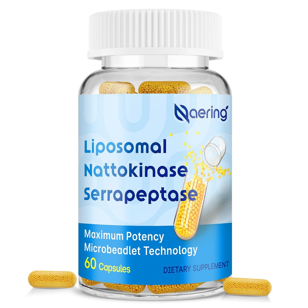 Liposomal Nattokinase 12,000 FU Serrapeptase 360,000 SPU Enzyme Supplement - 富含协同酶和营养素Blend & Inulin用于循环, Gut, Digestion 60 Capsules (1瓶)