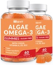 Vegan Omega 3 Gummys, Algae Omega 3 补充 DHA 240mg, EPA 110mg w/维生素B12, CoQ10, 成人鱼油替代品 - 大脑,骨骼,眼和豁免支持