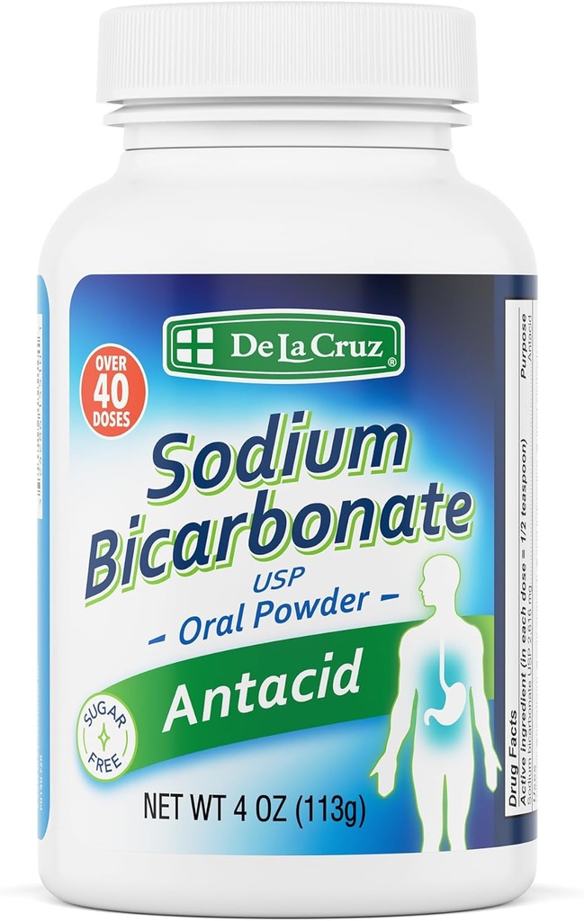 De La Cruz Pure Sodium Bicarpate - USP Grade Bicarpate of Soda – 100%纯烧制Soda – Heartburn和消化不良的铝自由安非他明粉 - 包装在美国,4 OZ.