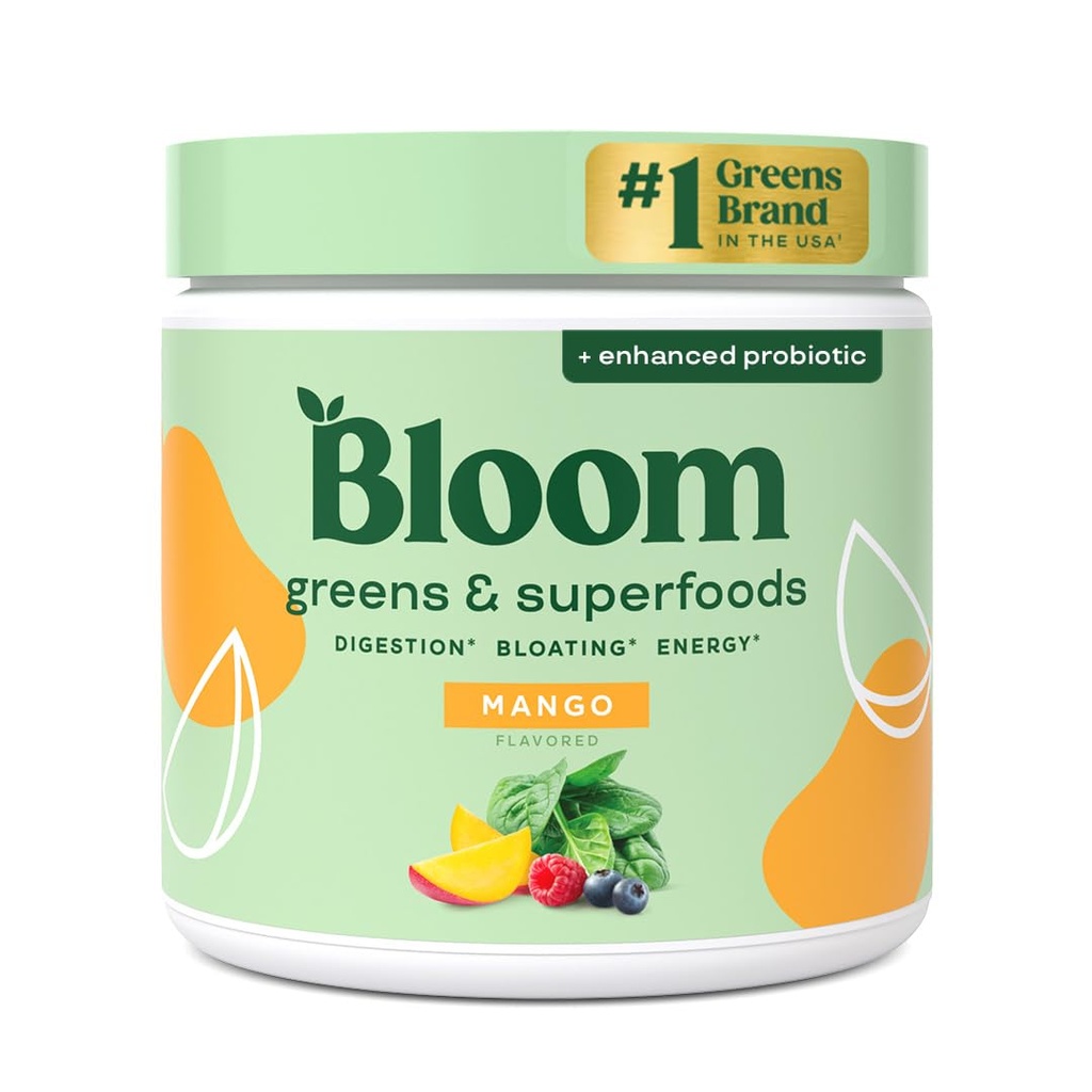 布鲁姆营养超食品 绿皮粉 消化酶 普生素和预生素 Gut Health, Bloating Relief for Women, Chlorella, Green Juice Mix with Beet Root Powder, 30 SVG, 芒果