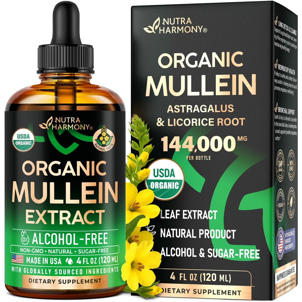 Mullein Drops for Lungs - UDA 有机液体 - Mullein 叶片提取补充剂 - 在美国制造 - Lung & Bronchial Clease for Smokeers - 呼吸卫生支持 - 作为丁卡、茶叶、药片 - 4 fl oz
