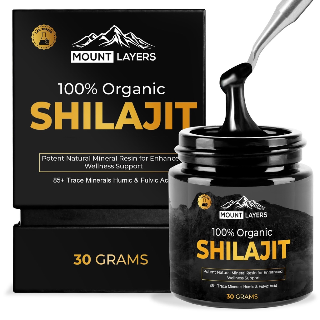 纯Shilajit Resin with Fulvic Acid - 喜马拉雅 Shilajit 男子和女子 85+痕量矿物 - 支持代谢 - 骨质健康和免疫系统 - 500mg - 60 services - 30g Jar