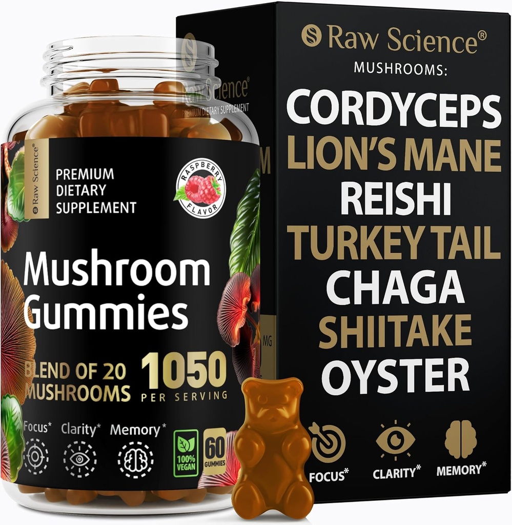蘑菇 配有狮子马恩的复合型古米,新热带记忆和焦点大脑补充型:狮子马恩,科迪塞普斯,诗竹,土耳其泰尔,雷希,查加,埃诺基,牡蛎蘑菇补充型-60单位