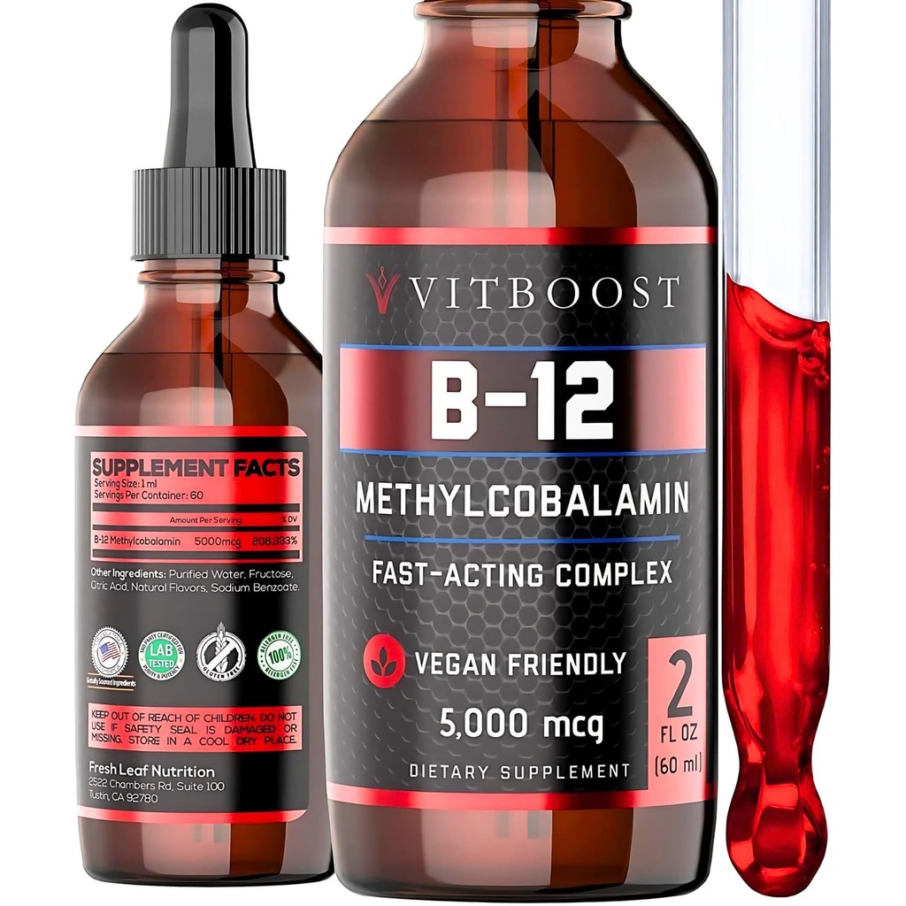 Vegan Liquid B-12 Drops – 60 x 5000 mcg Extrastruction Raspberry Flavored Vitamin B12 液态甲基Cobalamin 亚语言补充 → 设计以最大化吸收和能量 → Gluten Free