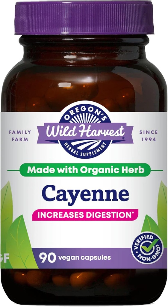 俄勒冈州野生收获非GMO Cayenne Caussules,有机草药补充品,90 Counter