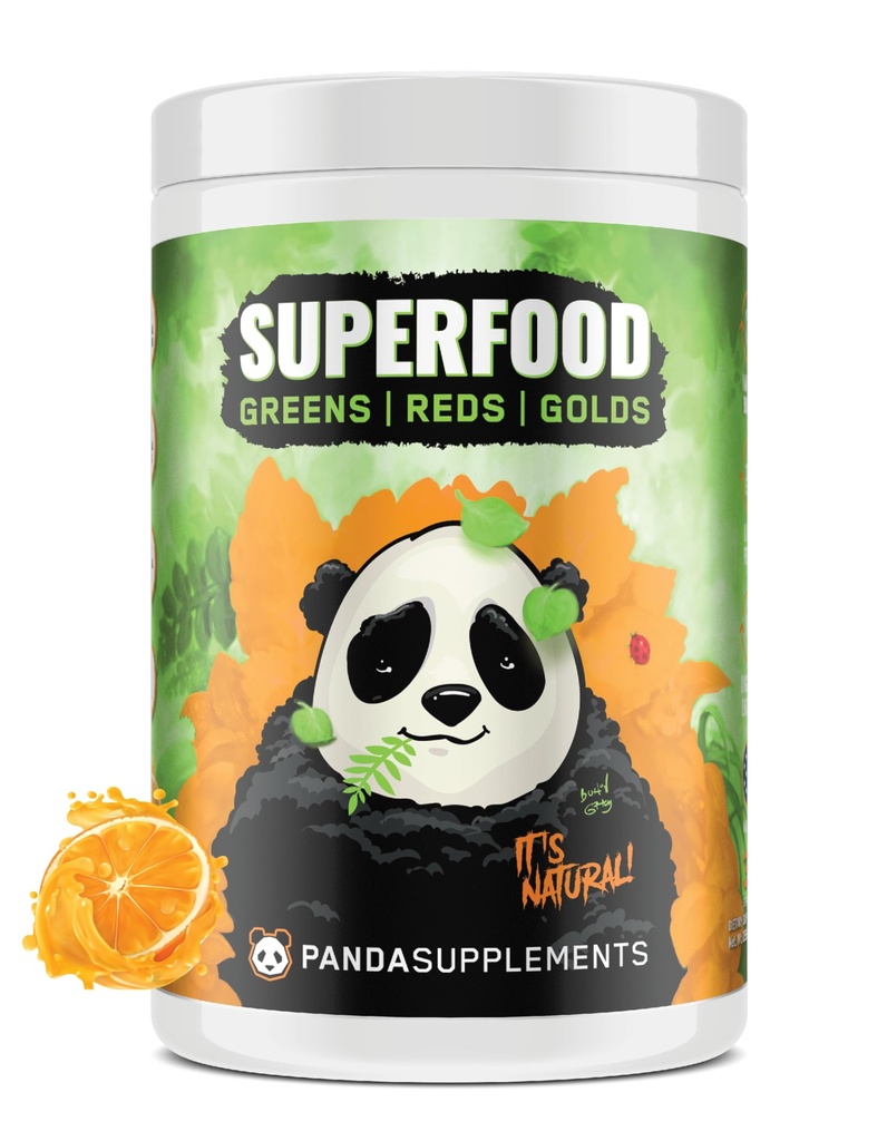 Underground Bio Labs/Panda Supps: All Natural SUPERFOOD: Greens, Reds, Golds,Probiotics,Ashwagandha and Lion's Mane, for Health and Wellness 13.76 Oz (Orange)