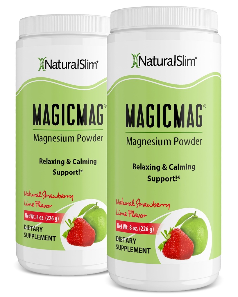 NaturalSlim Magic Magic Pure Magnesium Citrate Powder – 压力、便秘、肌肉和心脏支持 – 天然草莓和莱姆火焰镁补充 – 8oz drink mix (2 Pack)