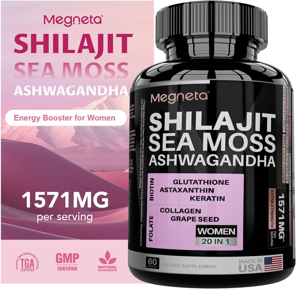 全海摩斯,希拉吉特,Ashwagandha & Glutathione 妇女补编,靴子能源,60卡普勒