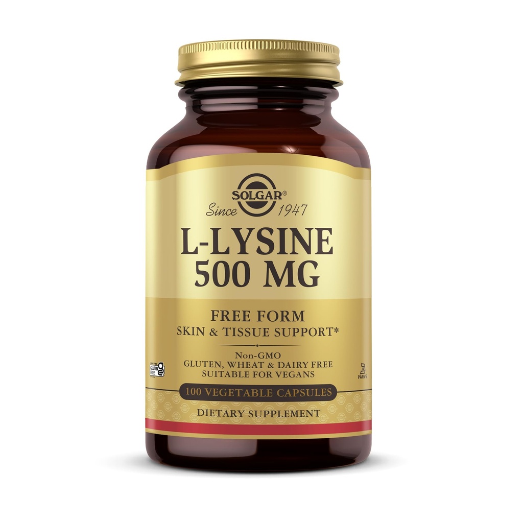 Solgar L-Lysine 500 毫克 - 100 蔬菜卡普尔 - 皮肤与组织支持 - 非GMO、Vegan、Kosher、Gluten Free - 100 服务