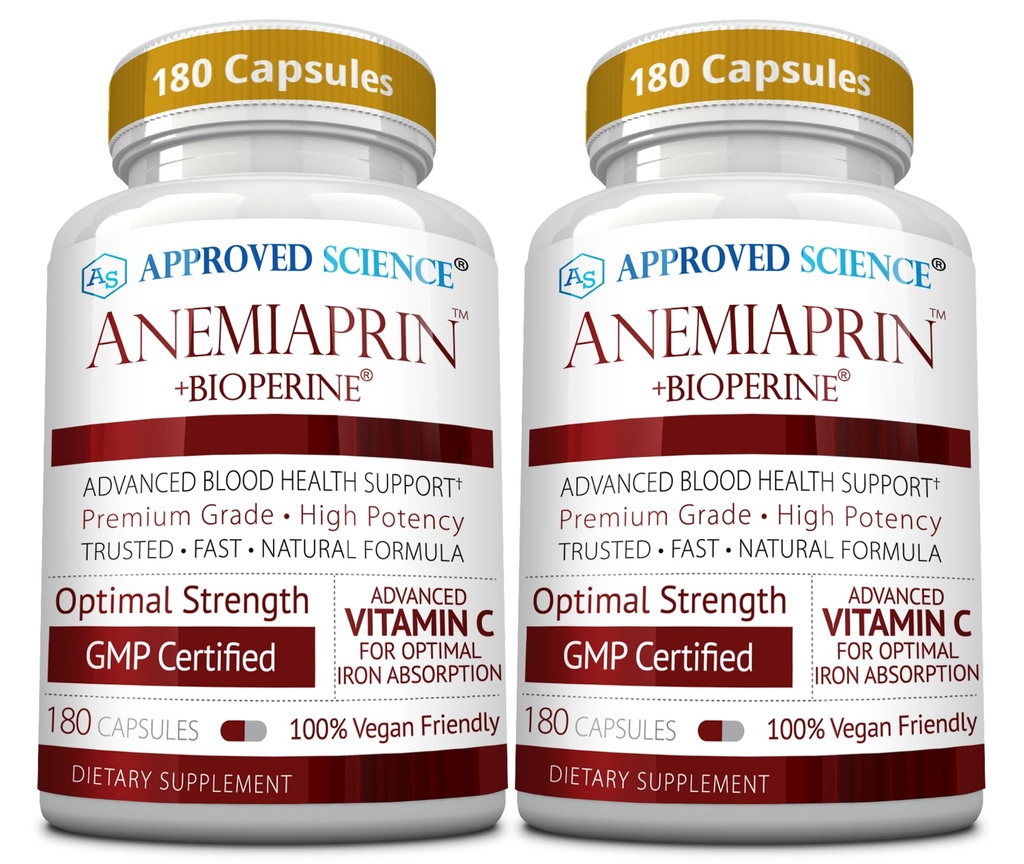 批准科学 Anemiaprin - 可吸铁,维生素C - Gentle On Tomach - 380 Capsules - 6个月供应 - 非GMO, Vegan