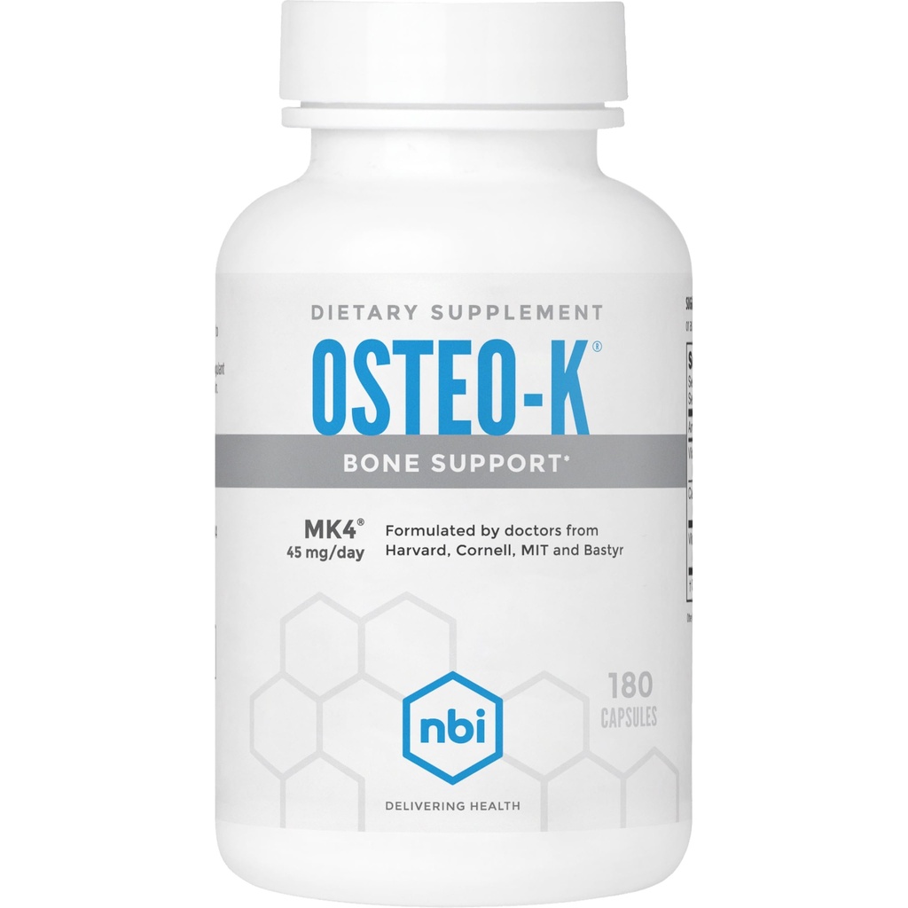 NBI Osteo-K Bone 支持 +++ 维生素 D & K 配有钙 配辅 ++→ 45mg 维生素 K2(MK4) 强骨健康与功能 +++ 180ct Veggie Capsules