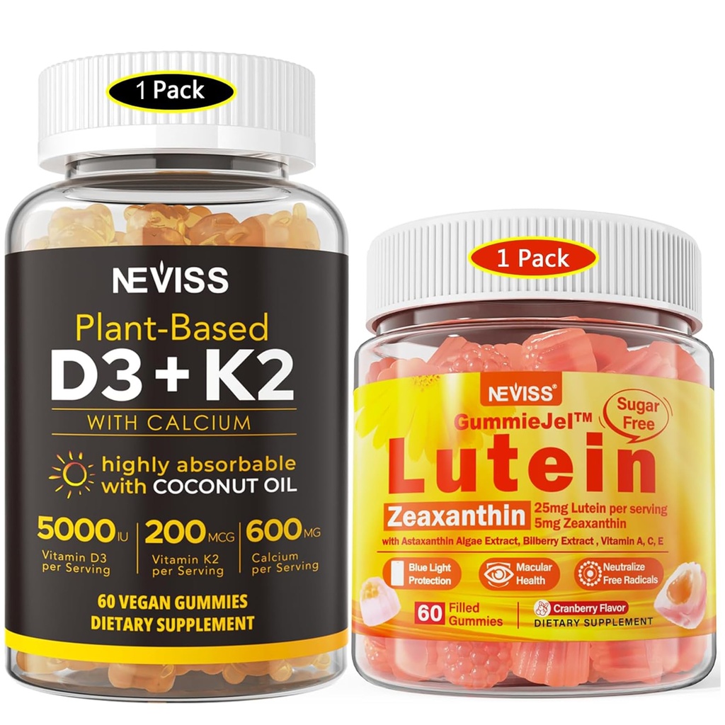 NEVISS 无糖Lutein Gummys 60 Counts + 维生素 D3 Gummys 60 Counts