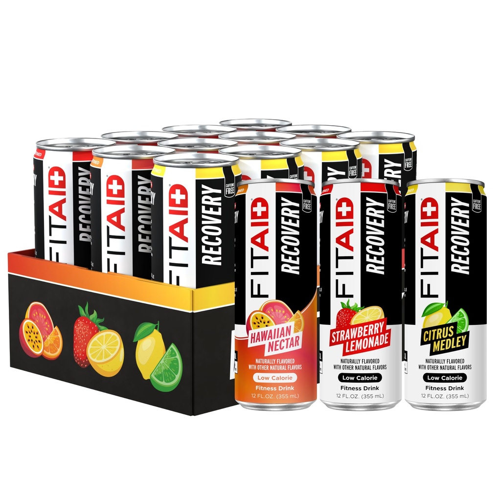 FITAID 回收混合剂、变种包、卡巴胺、Glucosamine、电解剂、Omega-3s、绿茶、100%清洁、Paleo、Vegan & Gluten-Free、天然甜点和火焰、12 oz.罐头(12袋)