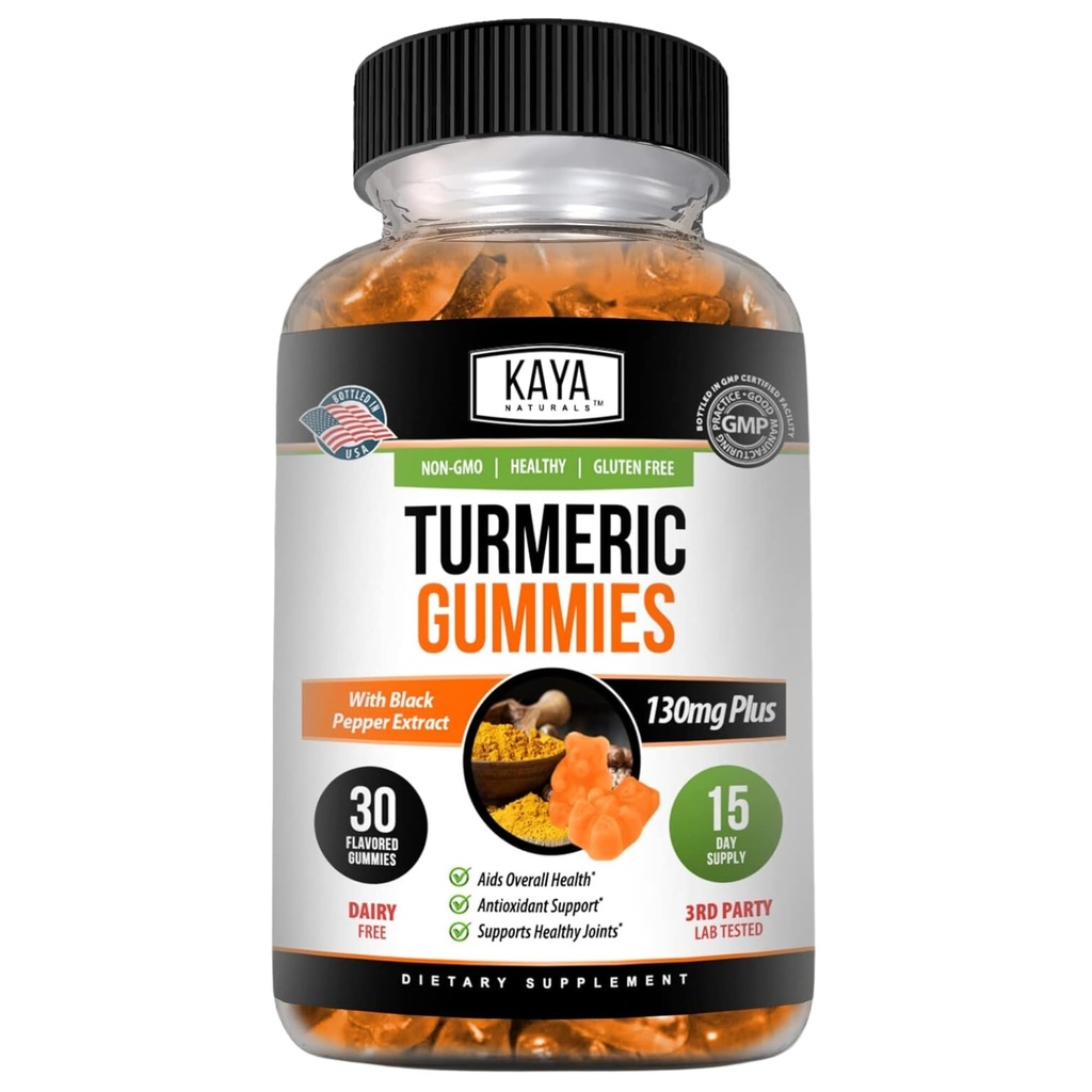 Kaya 自然图案补充图案 Gummys - 纯自然图案 Curumin - Turmeric Gurmeric Gummys - 30 Counter Gummy - 带有黑胡椒提取图案的图案