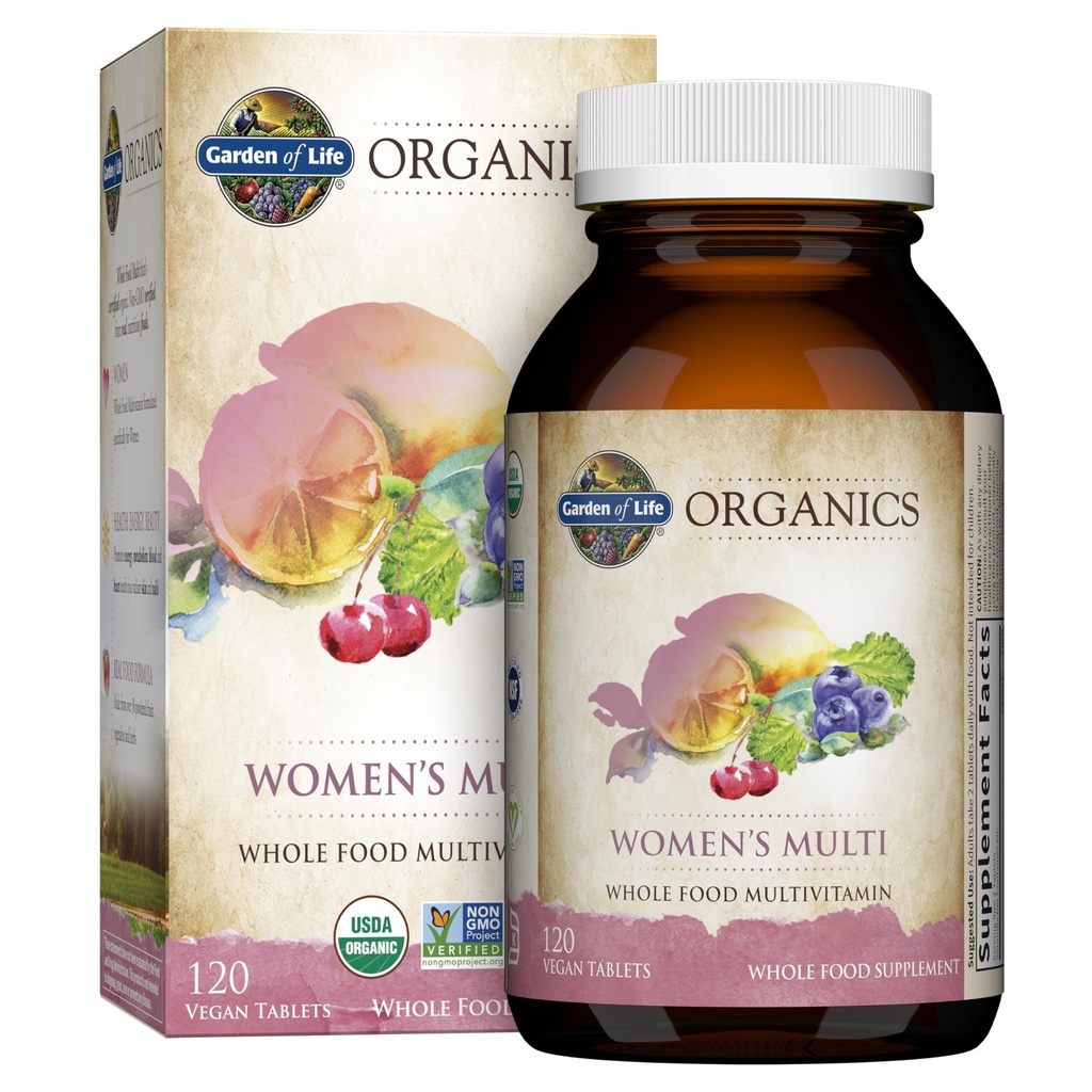 生命有机花园 女性多维他命 女性多维他命 C, D, Folate, B6, B12, Biotin, Iron, Vegan 全食 女性多维他命 能源, 皮肤, 钉子, 120片