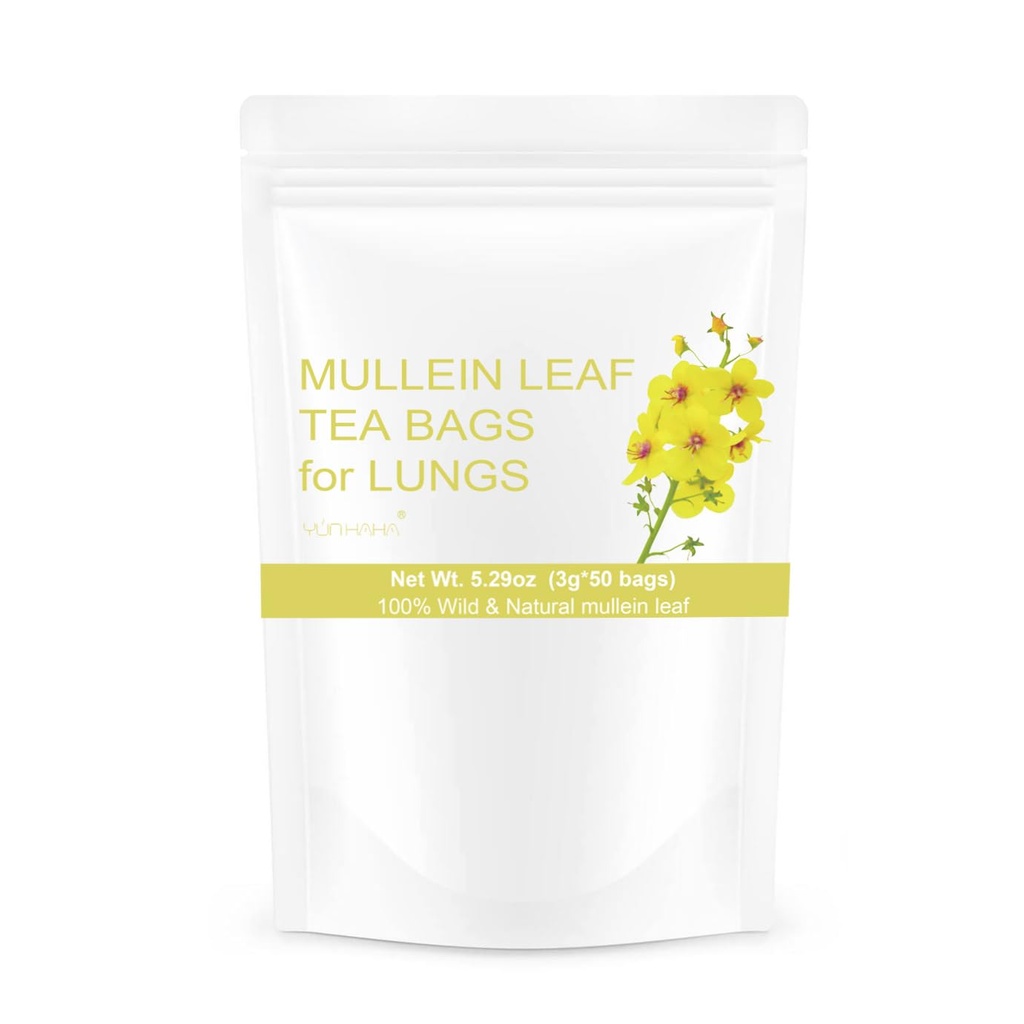 50 Bags Mullein 叶茶袋用于肺部清洁除毒,天然干草 Mullen Mullin 叶茶肺健康用于呼吸轻松,无咖啡因,Immune支持