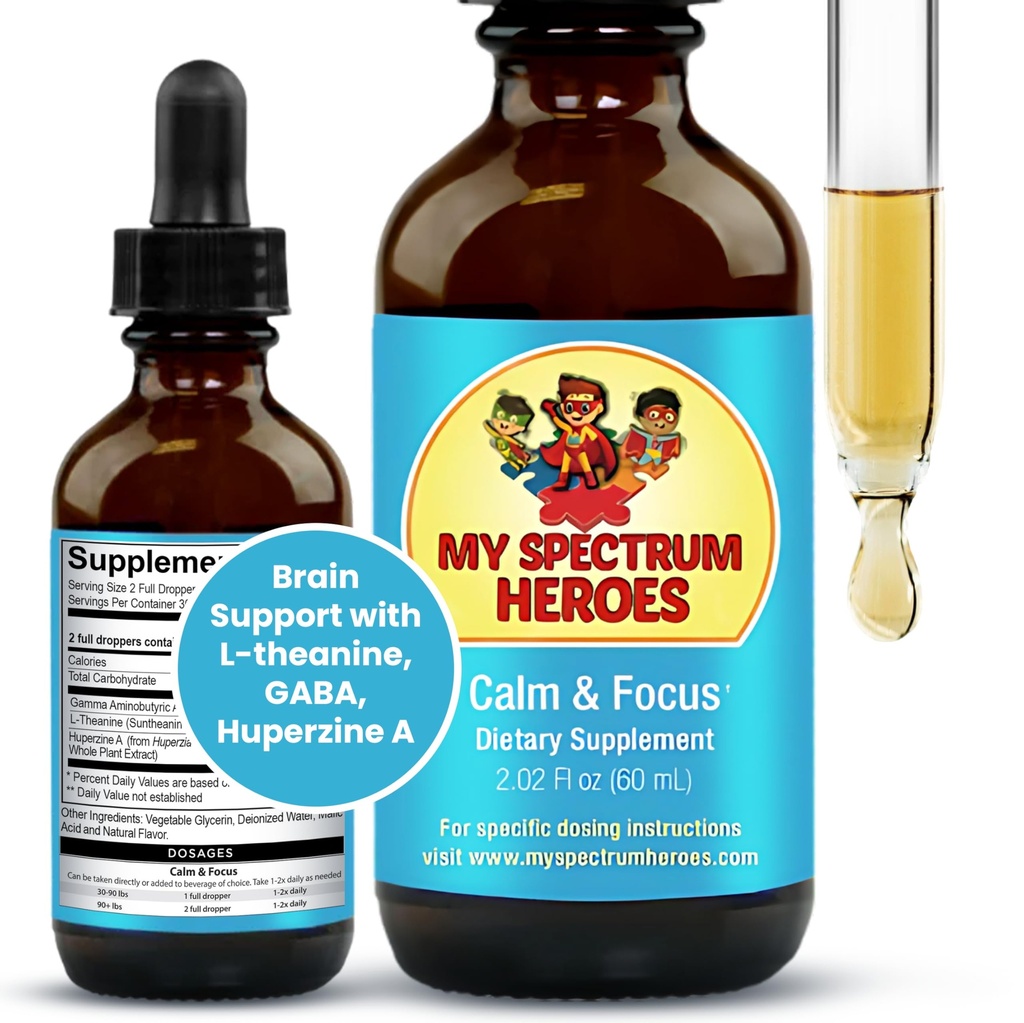 我的Spectrum Heroes calm & Focus Suppers Drops - 大脑支持L-theanine,GABA,Huperzine A - 增强对孩子或成年人的关注 - 儿童与青少年的促进集中 - 2.02 FL oz. (60 ml)