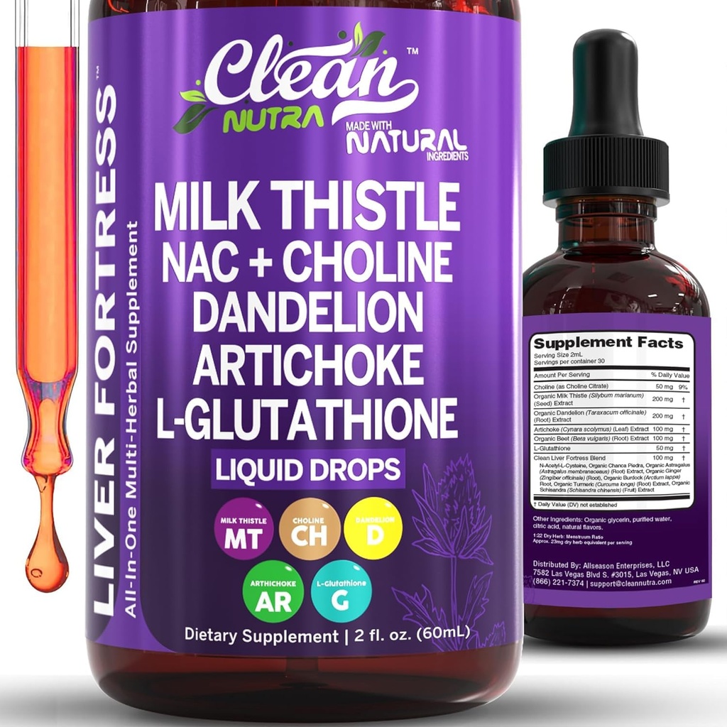 纯净营养物 牛奶 硝酸甘油 NAC Liver Cleanse Detox & 维修 补充 Liver 支持液滴 配有 Dandelion 提取剂, Artichoke, Chanca Piedra, Choline, L-Glutathione, Burdock, Schisandra