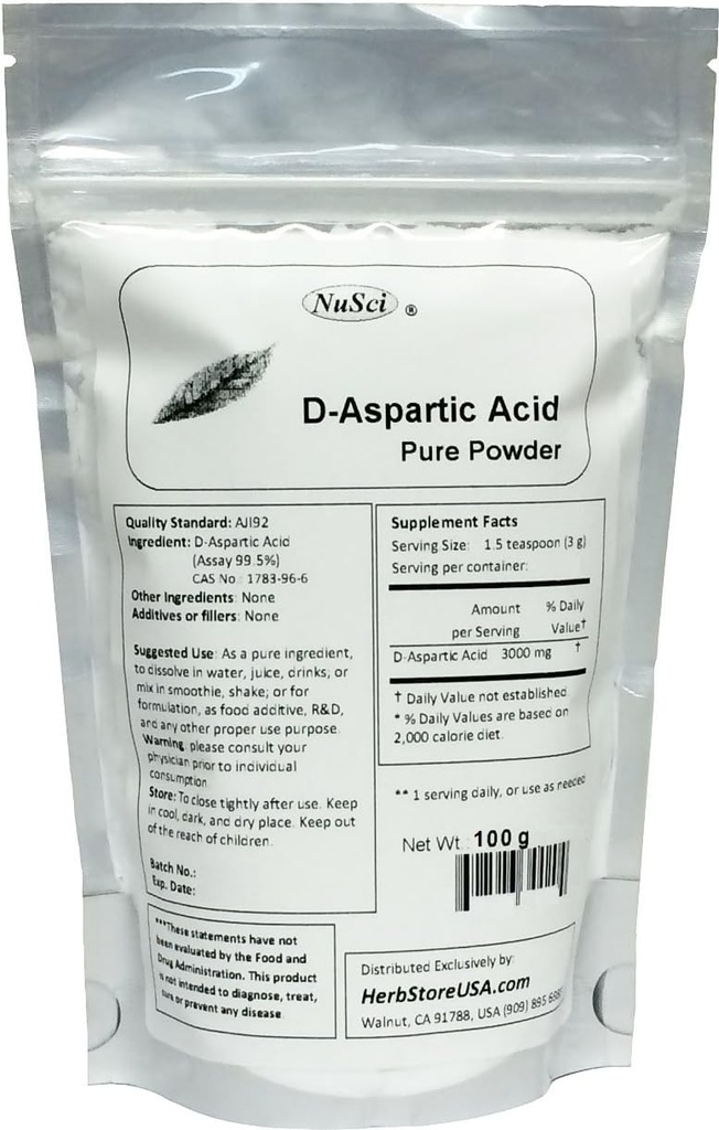 纯D-Aspartic酸(DAA)粉末AJI质量标准(100克(3.52 oz))