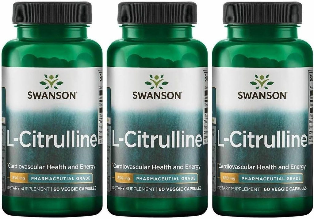 Swanson L-Citrulline - 促进心血管健康与能源支持的自然补充物 - 帮助增加流通量 - (60卡普尔,每包850毫克) (3包)