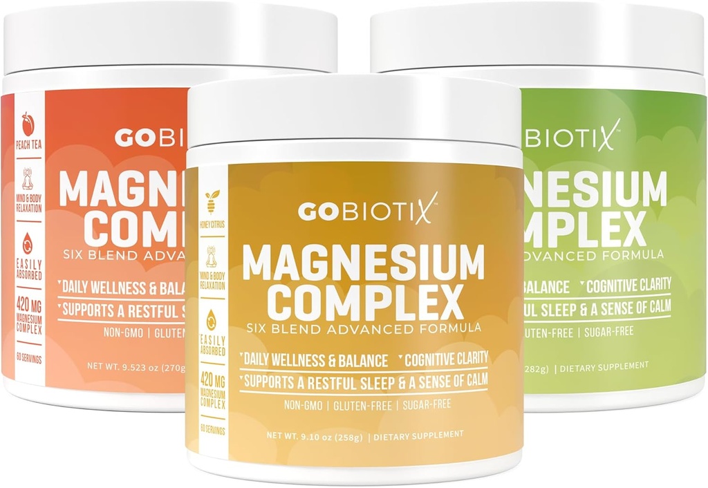 Gobiotix Magnesium Complex Powder Trio - 420mg, 60 services - Honey Citrus, 柠檬莱姆, 桃茶