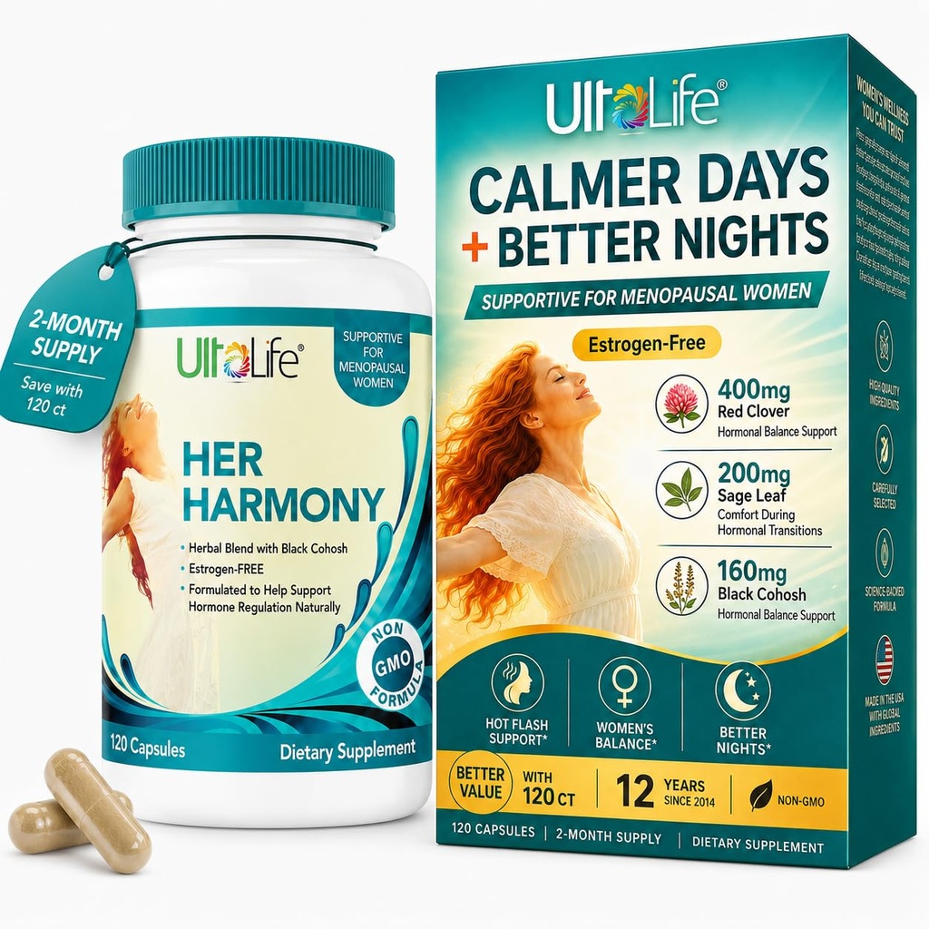 Ultalife her Harmony Muropause Supplements for Women - Hot Flashes Muropause Relief & Hormone simple for Women - 包含黑科霍什,东奎,红克洛弗 & More - 雌激素自由 - 120 Capsules