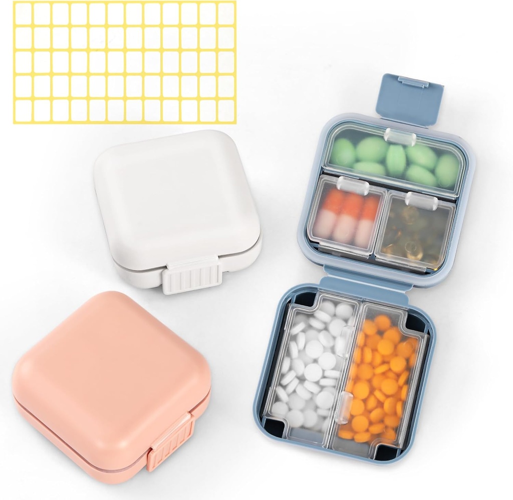 Dynippy Daily 3 Pack Pill 组织者 5 比较可移植 Moisture Profile Small Pill案 口袋 Purse 旅行 Pill Box 便携式药品 维他命鱼油持有容器(蓝粉白色)
