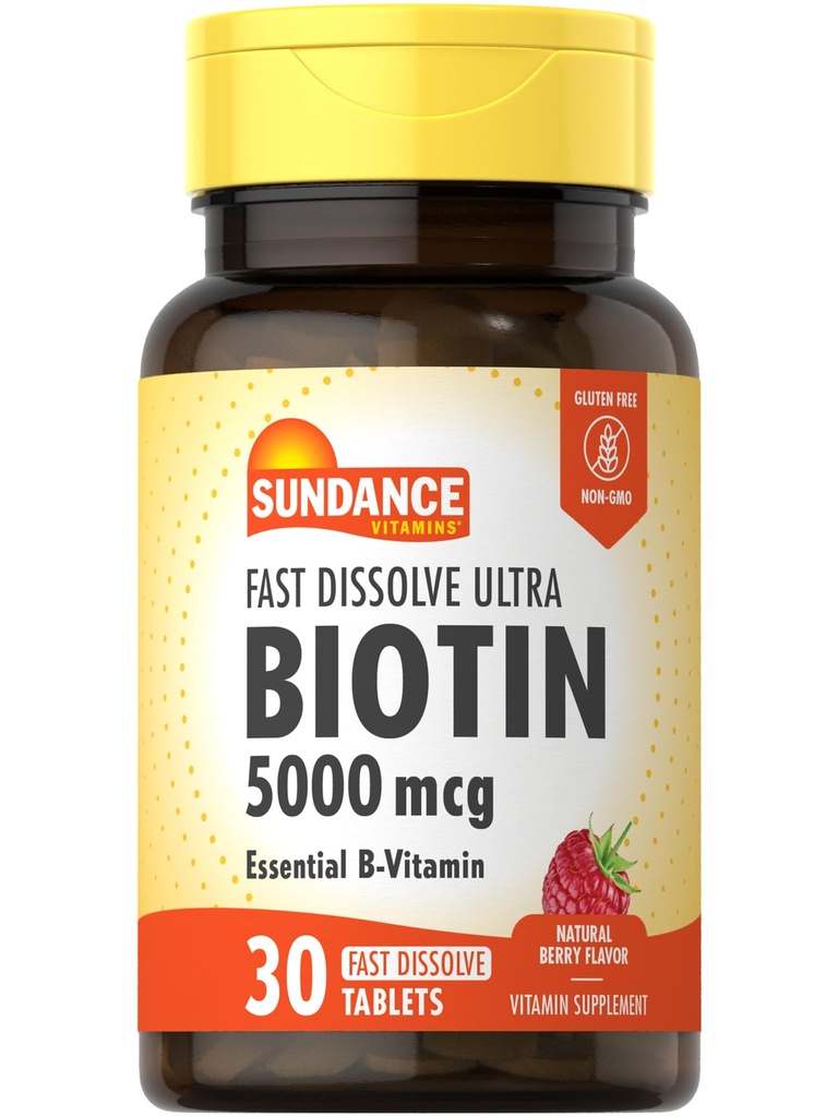 圣丹斯快速溶解 Biotin 5000mcg + 30 块 基本 B-维生素 + 天然 Berry Flavor + 蔬菜, Non-GMO 和 Gluten 免费补充