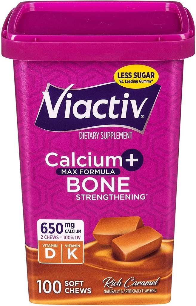 Viactiv Max 公式钙+维生素D3 骨质健康补充剂,Rich Caramel, 100 Soft Chews