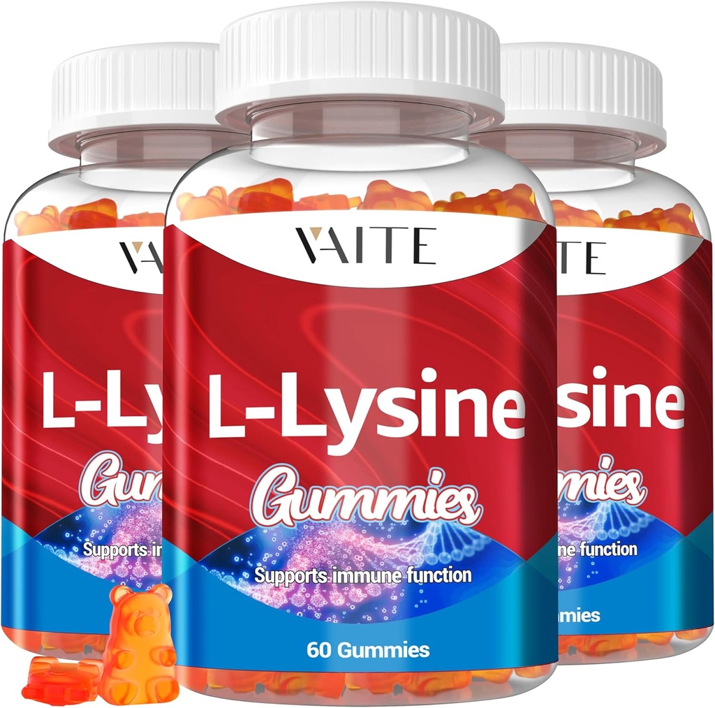 L-Lysine 1000mg Gummys - 支持皮肤,Lip,Vegan,Gluten Free,60 成人可食用Lysine,维生素组织健康和免疫系统,氨基酸维生素补充和复合补充(3包)