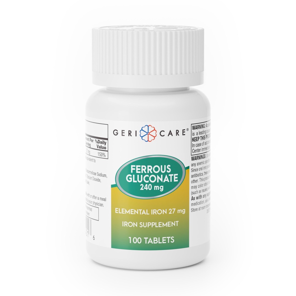 Gericare Iron 27mg Ferrous Gluconate 240mg, Iron & Energy Suplement, 100 Counter (Pack of 1) 铁与能源补充, 100 Counter (Pack of 1)