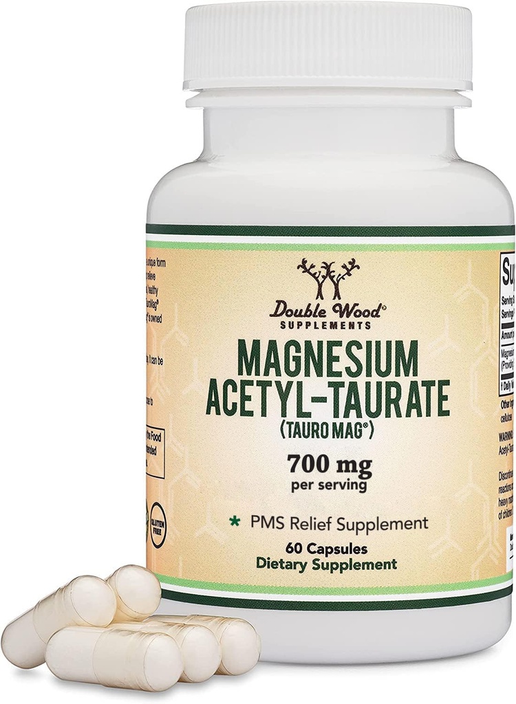 乙酰-陶拉特镁(ATA MG,TauroMag) PMS和Cramp Refection小说及专利形式的镁(60 Capsules,350mg) PMS Refect 镁 由双木辅料补充
