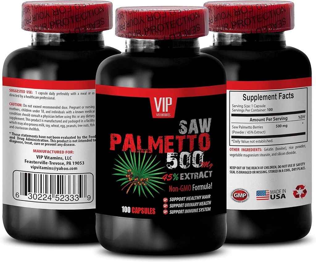 Saw Palmetto Hair Growth - Saw Palmetto 500MG Extract - Saw Palmetto for Women Hair Loss - Saw Palmetto Herbal Supplements for Women - Saw Palmetto Extract Capsules - Saw Palmetto Berries 1B 100 Caps