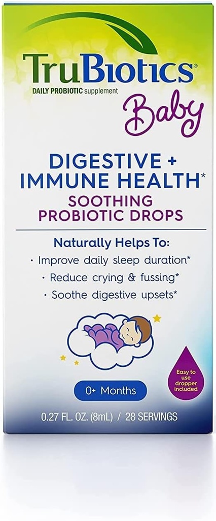 TruBiotics Baby Probiotic Drops, Daily Probiotics Newborn+, 帮助缓解偶然的Tummy不适症, 支持开发免疫系统, 0.27 Fl Oz, (28位服务员)